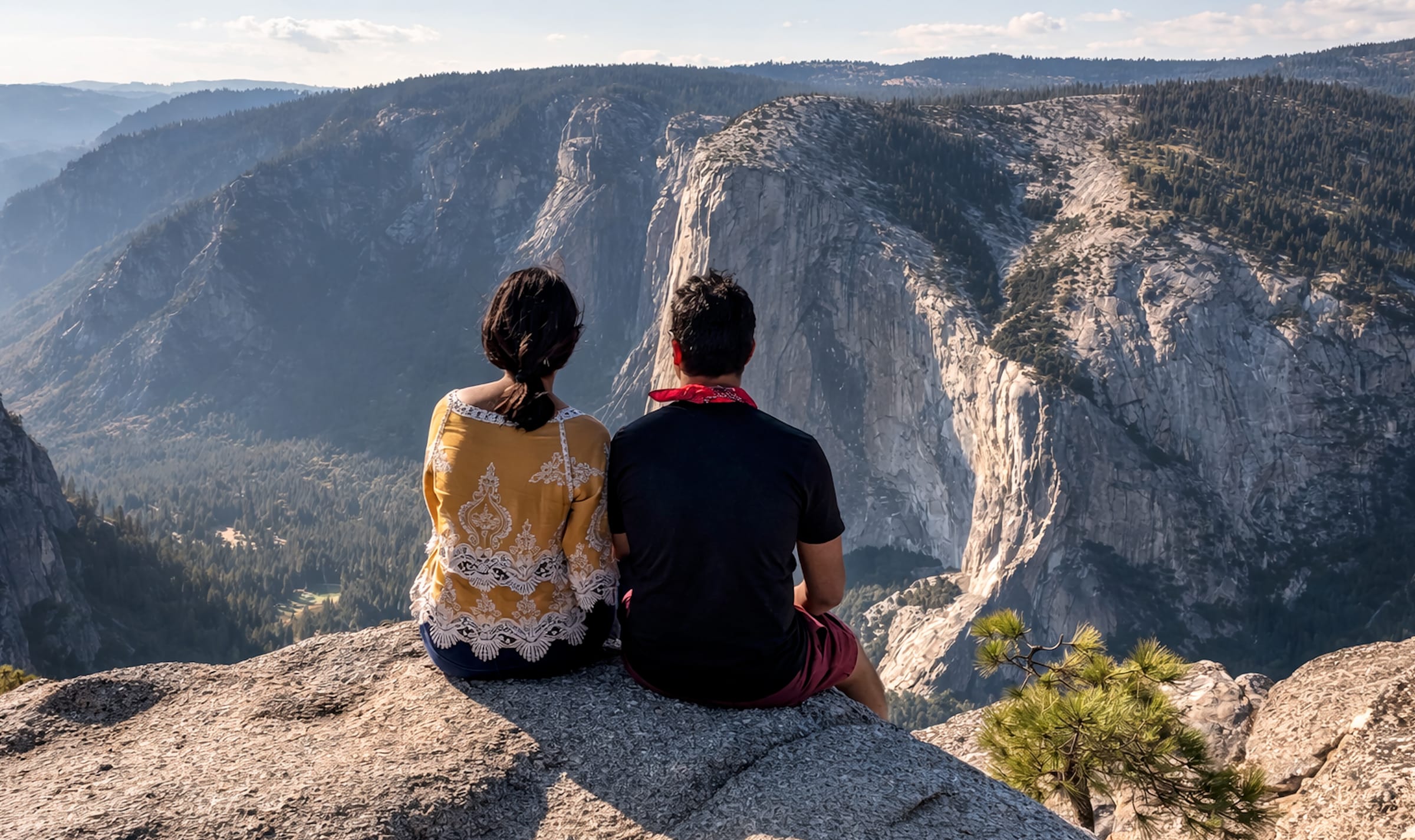 Eshi and partner taking in a mountain view